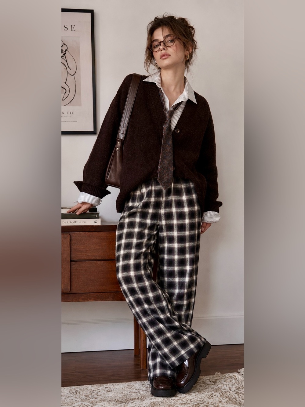 Hollister Ultra High-Rise Plaid Pants Women’s Med Dark Academia Grunge Prep